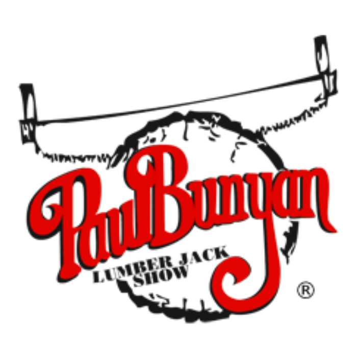 Paul Bunyan Lumberjack Show written in red lettering on white background