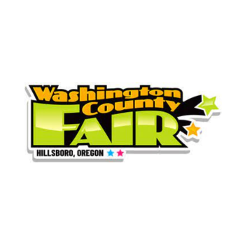 Washington County Fair Hillsboro, OR written in orange and green on white background