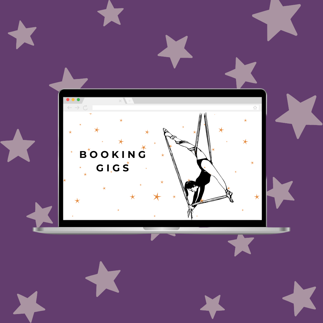 Aerialist on a laptop screen with a purple background with stars